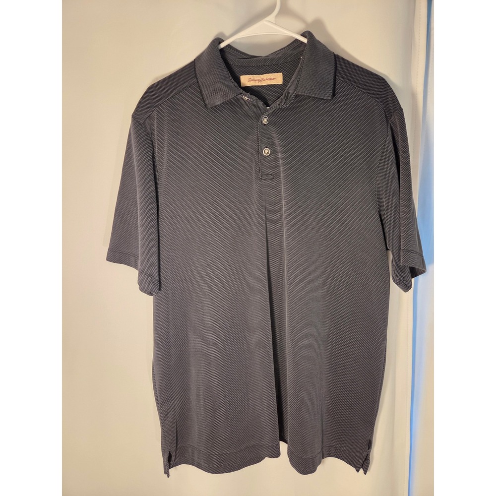 Tommy Bahama Polo Shirt Mens Large Grey Textured Short Sleeve Excellent